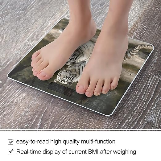 White Tigers Bathroom Scale for Body Weight LCD Display Digital Bathroom Scale Tempered Glass Bathroom Weight Scales Fashion Smart Scales for Home Bedroom 400 Lb