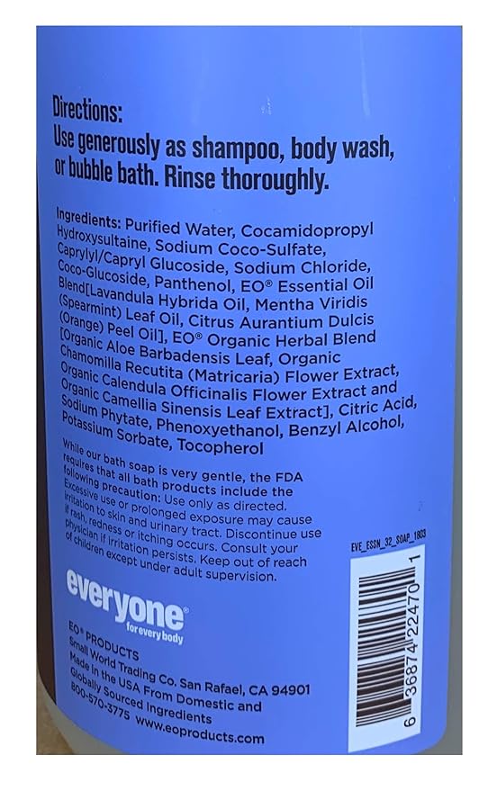 Everyone 3-in-1 Soap - Body Wash Shampoo Bubble Bath - Lavender + Mint - 32 Ounces - 1 Bottle