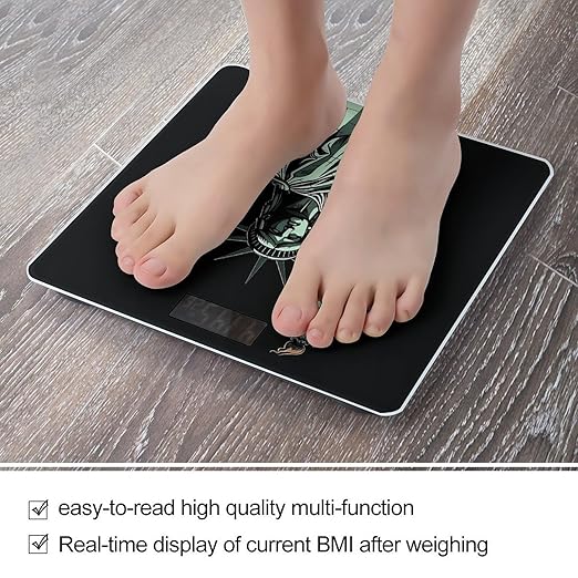 Statue of Liberty Pattern Scale for Body Weight Sturdy Tempered Glass Weighing Scales with LCD Display Accurate Digital Bathroom Scale Convenient Body Fat Smart Scales Easy Read