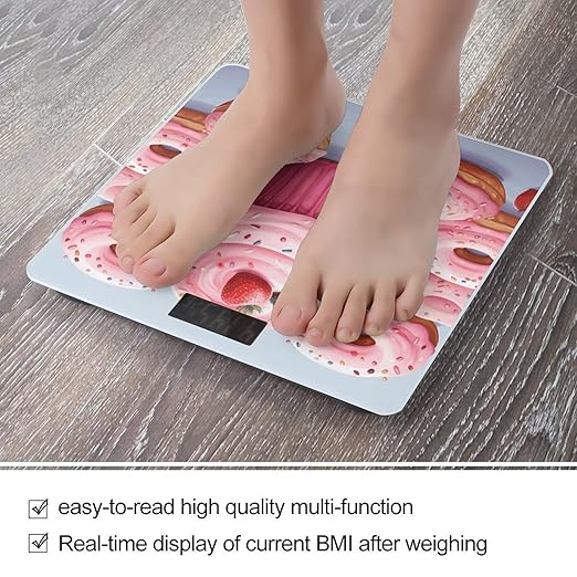 Pink Donut and CupcakeScale for Body Weight with LCD High Precision Weighing Scales Fashion Sturdy Tempered Glass Weight Scales Easy-to-Read Digital Bathroom Scale for Daily 400lb