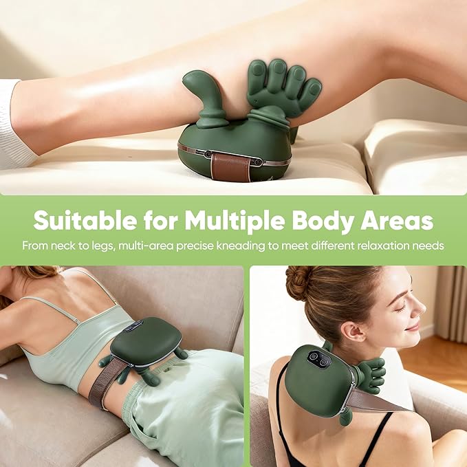 Neck Massager Bionic Heated Massager Portable Shiatsu Neck and Back Massager Electric Deep Tissue 4D Kneading Massage Simulated Human Hand Design for Pain Relief and Muscle Relax (Green)