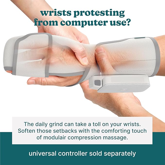 HoMedics Modulair Compression Wrist Wrap Massager – Overlapped Compression Therapy with 4 Programs Adjustable Intensity Heat Settings (Battery Sold Separately)