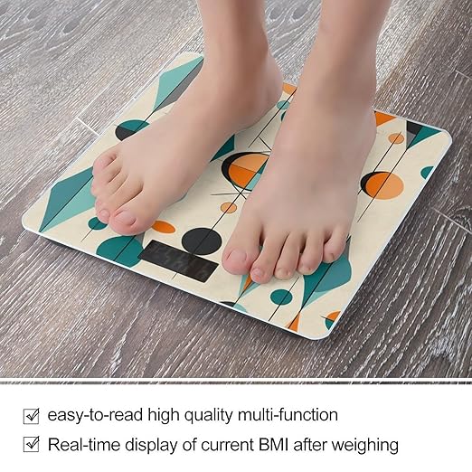 Mid Century Geometric Bathroom Scale Large LCD Backlight Display Digital Scale Rounded Corners Body Scales Automatic Power On/Off Bathroom Scales for Home Bedrooms