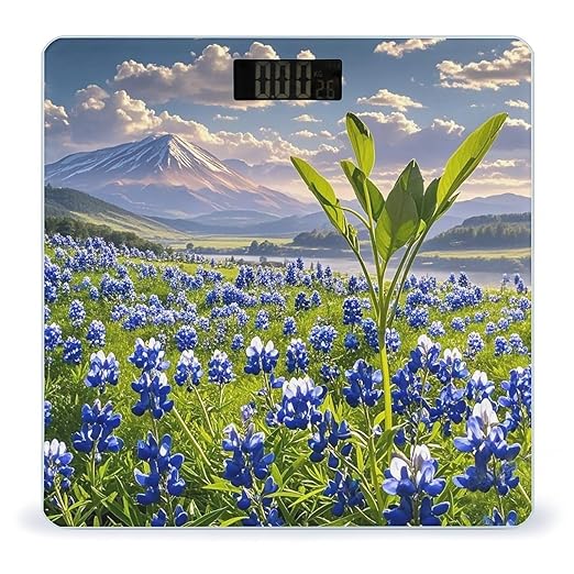 Bluebonnets Scenery Scale for Body Weight Accurate Digital Bathroom Scale Toughened Glass High Precision Scales Smart Weight Scales with Large LCD Backlight Display Weighing Machine