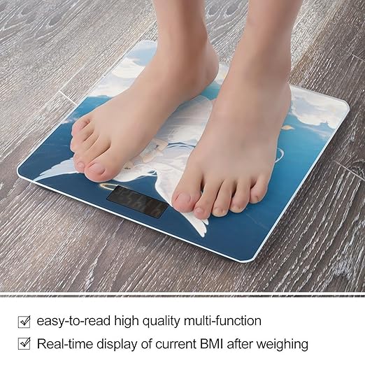 White Haired Angel Weight Scale Cute Bathroom Scale for Body Highly Accurate Digital Weighing Machine for People Compact LCD Display Scales with Sturdy Toughened Glass Scales