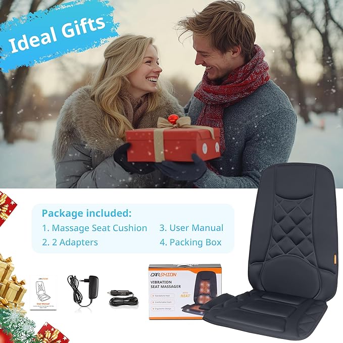 10 Vibration Motors Massage Seat Cushion with HeatBack Massager for Chair Back Massager Heated Seat Cover Massage Chair Pad for Pain Relief Home Office Use