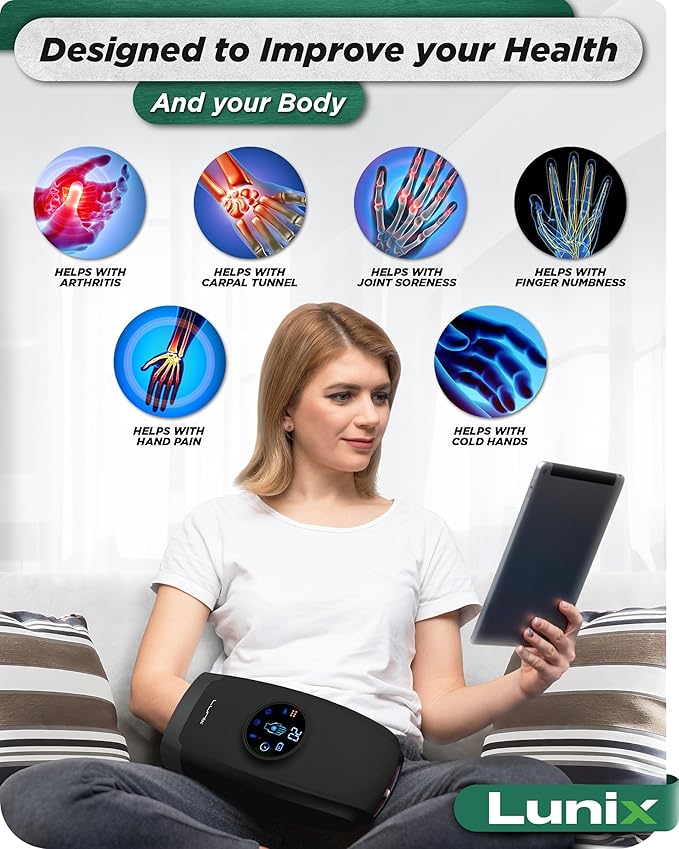 Lunix LX7 FSA Carpal Tunnel &amp Wrist Pain Relief Device Heated Air Compression Hand Massager for Arthritis Mothers Day Gifts for Women &amp Mom Touchscreen Charcoal Black