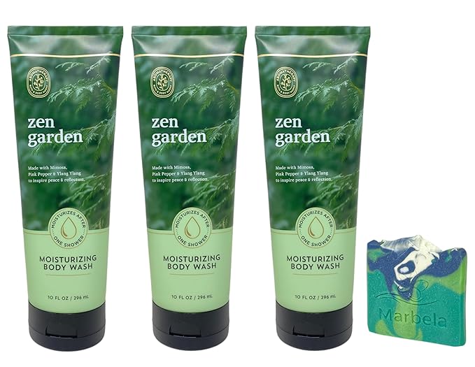 Bath &amp Body Works Aromatherapy Zen Garden 3 Moisturizing Body Washes with an Aloe Vera Sample Soap