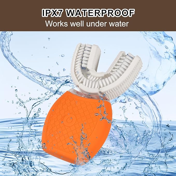 Electric U Shaped Toothbrush for Adult360 Degree Automatic Cleaning Ultrasonic Tooth Brush has 23760 Nylon Bristles and 3 Modes Standard Fast Ultra Fast(Orange)