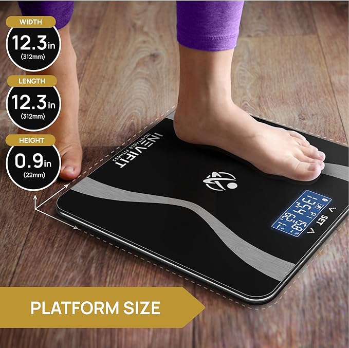 INEVIFIT Body-Analyzer Scale Highly Accurate Digital Bathroom Body Composition Analyzer Measures Weight Body Fat Water Muscle &amp Bone Mass for 10 Users. Includes Batteries