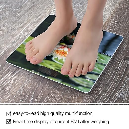 Water Lily Bathroom Scale Automatic Power On/Off Body Scales LCD Backlight Display Square Digital Scale Rounded Corners Bathroom Scales for Home Bedrooms