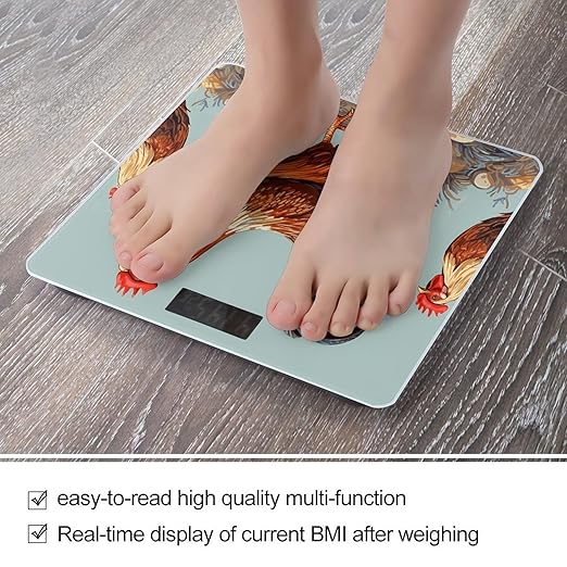 Chicken Print Bathroom Scale Rounded Smart Scale for Body Weight Automatic Power On/Off Weight Scales Accurate Bathroom Digital Scales for Pet Home Bedroom Kitchen