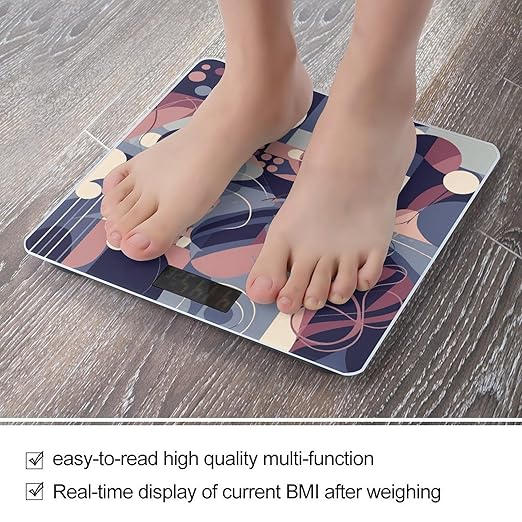 Abstract Geometric Lines Digital Bathroom Scale for Body Weight with High Precision Digital Weighing Scale with BMI Clear LCD Display and Step-On Measures Weight Up to 180kg