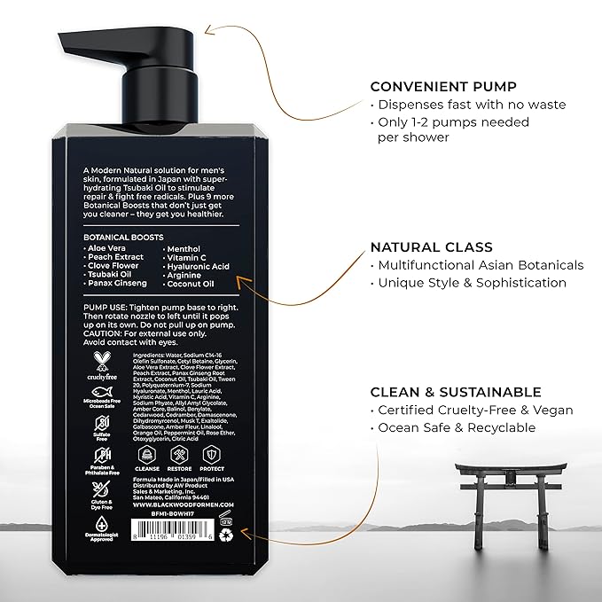 Blackwood For Men Active Man Daily Shampoo and Pure Moisture Body Wash - Sulfate Free Paraben Free &amp Cruelty Free (17 Oz)