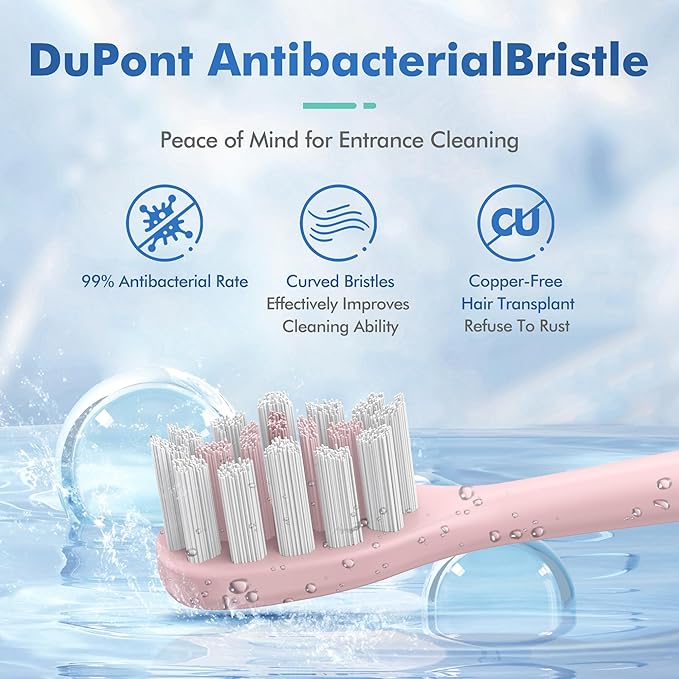 Pink Electric Toothbrush with 8 Brush Heads Sonic Toothbrush with Fast Charge 4 Hours Last 60 Days 2-Min &amp 30s Smart Timer IPX7 Waterproof(Pink)