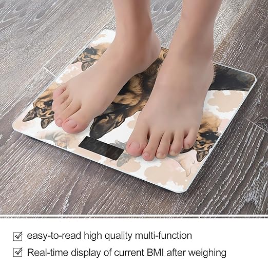 Digital Bathroom Scale for Body Weight Scale with Bright LCD Display High Accuracy Step-On Technology Auto On/Off German Shepherd Dog Lovers Digital Scales 400 Lbs /180kg