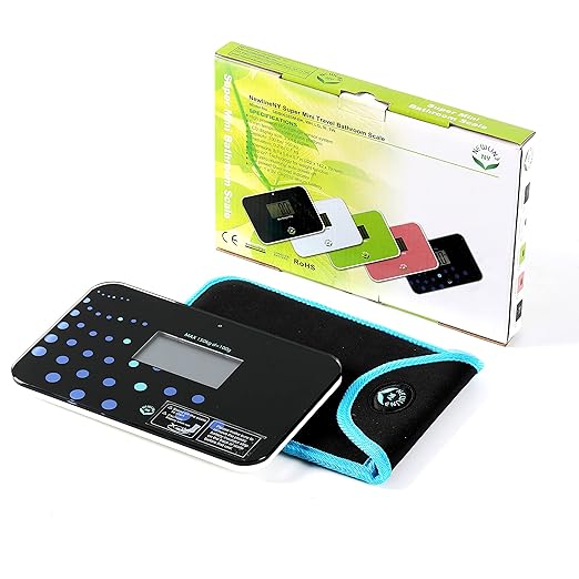 NEWLINE NY Step-on Super Mini Smallest Travel Bathroom Scale with Protection Sleeve: SBB0638SM-TW(Trendy Wave)+S002BU