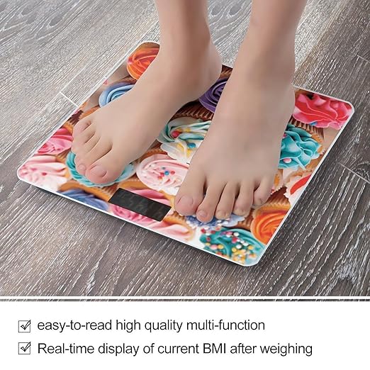Birthday Cupcakes Bathroom Scale for Body Weight Bathroom Weighing Scale with Backlit LCD Display Highly Accurate Measures Weight Up to 180kg