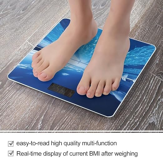 Blue Swimming Pool Bathroom Scale Large LCD Backlight Display Digital Scale Rounded Corners Body Scales Automatic Power On/Off Bathroom Scales for Home Bedrooms