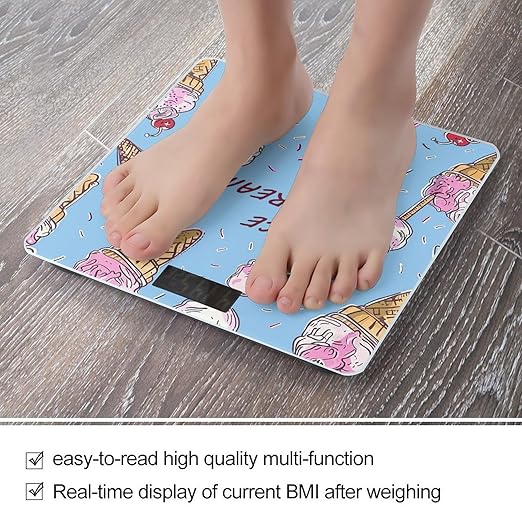 Digital Bathroom Scale for Body Weight Scale with Bright LCD Display High Accuracy Step-On Technology Auto On/Off Ice Cream Hand Drawn Digital Scales 400 Lbs /180kg