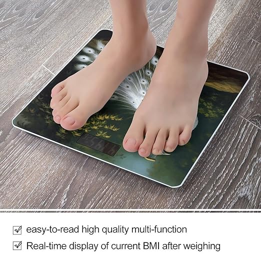 White Peacock Bathroom Scale Large LCD Backlight Display Digital Scale Rounded Corners Body Scales Automatic Power On/Off Bathroom Scales for Home Bedrooms