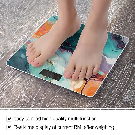 Colourful Marble Digital Bathroom Scale for Body Weight with High Precision Digital Weighing Scale with BMI Clear LCD Display and Step-On Measures Weight Up to 180kg