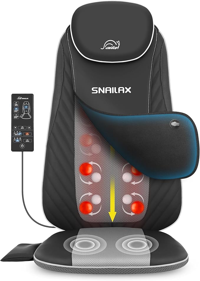 Snailax Gifts for Mom Dad Shiatsu Back Massager with Heat &amp Vibration 3D Kneading Massage Chair Pad for Pain Relief Deep Tissue Chair Massager for Office Home Chair Use