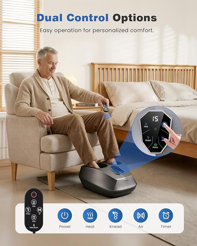 KING RELAX Shiatsu Foot Massager with Heat 2026 Upgraded Deep Kneading &amp Squeeze Massage for Plantar Fasciitis Modern Sculpted Design Fits Up to Size 14 FSA Eligible HSA Store Mothers Day Gif