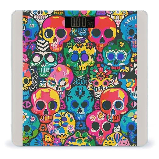 Colorful Skulls Print Scale for Body Weight Accurate Digital Bathroom Scale Toughened Glass High Precision Scales Smart Weight Scales with Large LCD Backlight Display Weighing Machine