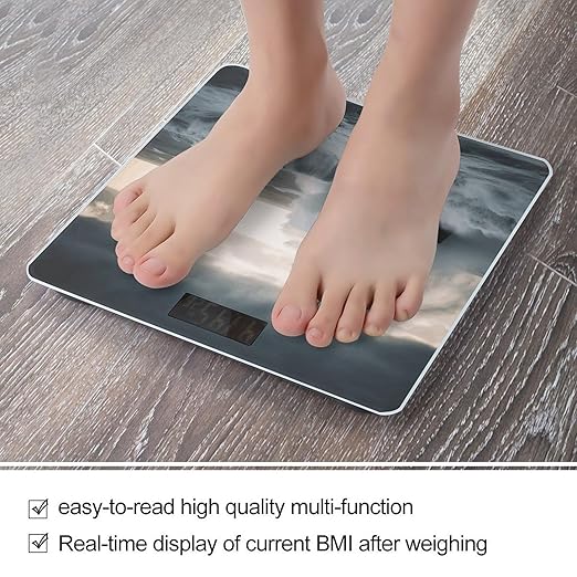 Lighthouse in Storm Scale for Body Weight Highly Accurate Bathroom Body Scale Sturdy Tempered Glass Digital Weight Scales LCD Display Smart Scales Rounded Corners Design