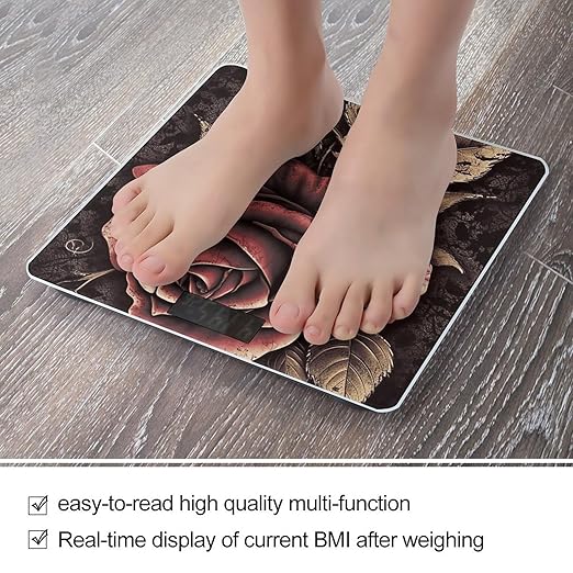 Gothic Rose Digital Bathroom Scale for Body Weight with High Precision Digital Weighing Scale with BMI Clear LCD Display and Step-On Measures Weight Up to 180kg