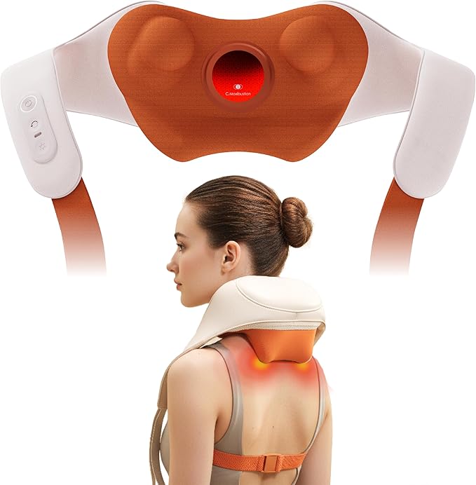 Breo N6 Mini Shiatsu Neck and Shoulder Massager with Heat – Deep Tissue Kneading Massage Pillow with Plum Blossom Rollers Red Light Therapy Quiet Motor Cordless Gift for Back Pain Relief