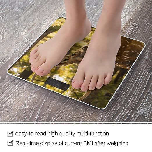 Fur Horn Shining Light Weight ScaleClear LED Display Bathroom Digital Weighing ScaleTempered Glass Digital Bathroom Scale for Body Weight Capacity Up to 400 Lbs