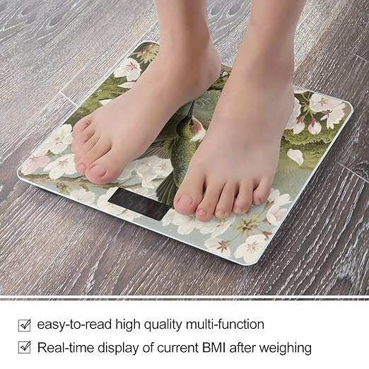 Spring Hummingbirds Bathroom Scale for Body Weight Bathroom Digital Electronic Weighing Scale with Back Lit LED Display Sturdy Tempered Glass Weight Watchers Scales 400lb
