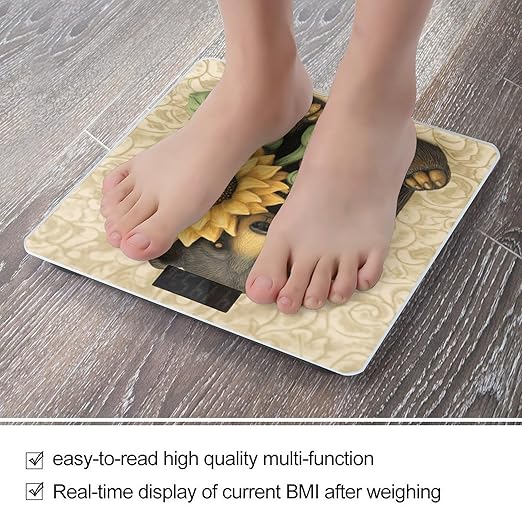 Sunflower and Bear Digital Bathroom Scale for Body Weight Weighing Scale with Backlit LCD Display High Precision Measurements &amp Measures Weight Up to 180kg