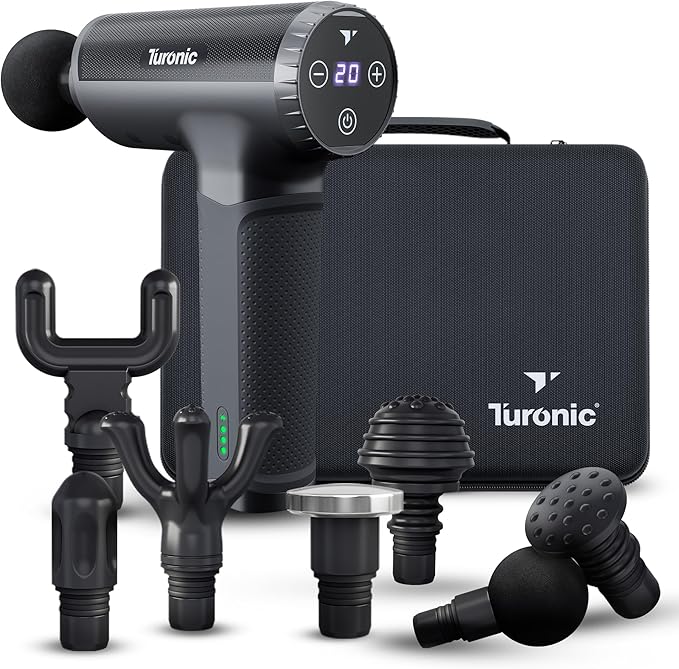 Turonic Professional Handheld Massage Gun - Deep Tissue Percussion Massager 20 Speeds 7 Heads Quiet Powerful Portable Cordless Great for Athletes Personal Use Shoulder Foot Back Body GM5