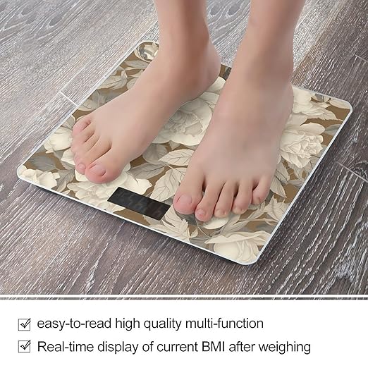 Pattern of Beige Flowers Scale for Body Weight Digital Bathroom Scale Accurate Smart Weight Scales with Large Display Weighing Machine High Precision Scales