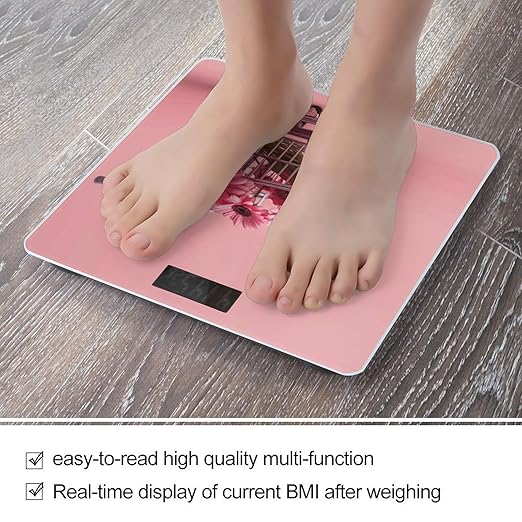 Flowers in Shopping Cart Scale for Body Weight Sturdy Tempered Glass Weighing Scales with LCD Display Accurate Digital Bathroom Scale Convenient Body Fat Smart Scales 400lb