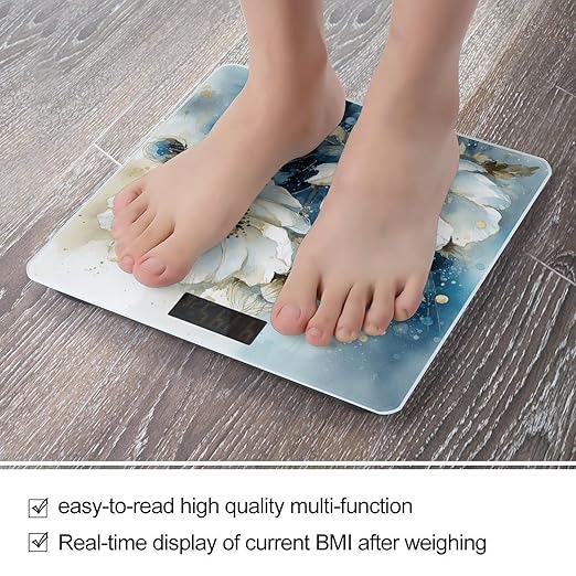 White and Light Blue Scale for Body Weight Accurate Digital Bathroom Scale Toughened Glass High Precision Scales Smart Weight Scales with Large LCD Backlight Display Weighing Machine