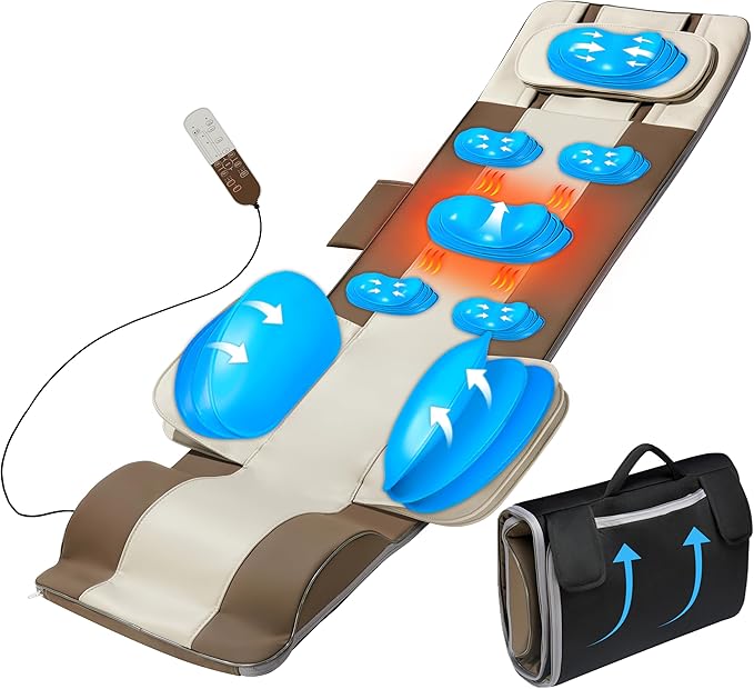 Full Body Massage Mat 3D Body Stretching &amp Lumbar Traction Back Heating Traction Up &amp Down Curve Stretch Twist Left &amp Right 4 Modes 3 Intensities 3 Heat Levels PU Leather Foldable