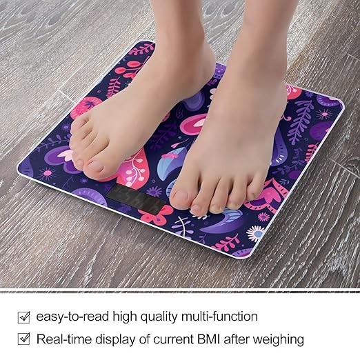 Light Purple and Red Bathroom Scale Automatic Power On/Off Body Scales LCD Backlight Display Square Digital Scale Rounded Corners Bathroom Scales for Home Bedrooms