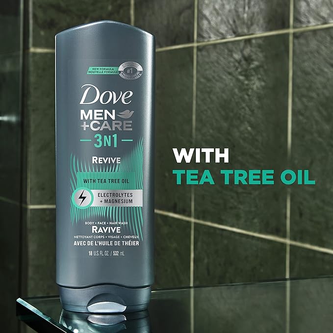 DOVE MEN + CARE Post-Workout Body Wash 3N1 Revive 4 Count For Men With Tea Tree Oil 18 oz
