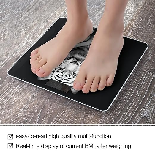 Black and White Tiger1 Scale for Body Weight Safe Rounded Corners Tempered Glass Digital Bathroom Scale LED Display 400lb Capacity Weight Scales with High Precision Sensors