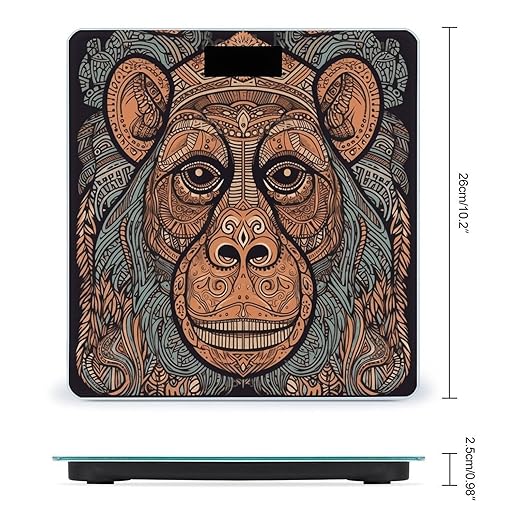 Orangutan Tribal Pattern Scale for Body Weight Accurate Digital Bathroom Scale Toughened Glass High Precision Scales Smart Weight Scales with Large LCD Backlight Display Weighing Machine