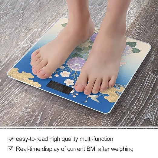 Vintage Flower Scale for Body Weight Sturdy Tempered Glass Weighing Scales with LCD Display Accurate Digital Bathroom Scale Convenient Body Fat Smart Scales Easy Read