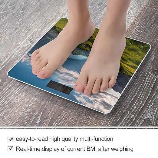 Switzerland Alps Bathroom Scale Large LCD Backlight Display Digital Scale Rounded Corners Body Scales Automatic Power On/Off Bathroom Scales for Home Bedrooms