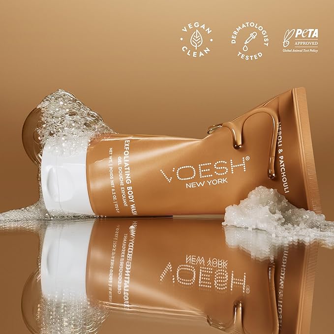 VOESH Sugar Scrub &amp Exfoliating Body Wash with Plant-Derived AHAs &amp Vegan Probiotics K-Beauty Korean Skincare - Neroli &amp Patchouli