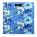Blue Floral Scale for Body Weight Anti-Slip Tempered Glass Digital Bathroom Scales Clear LCD Display Weighing Scale Safe Rounded Corners Smart Scales