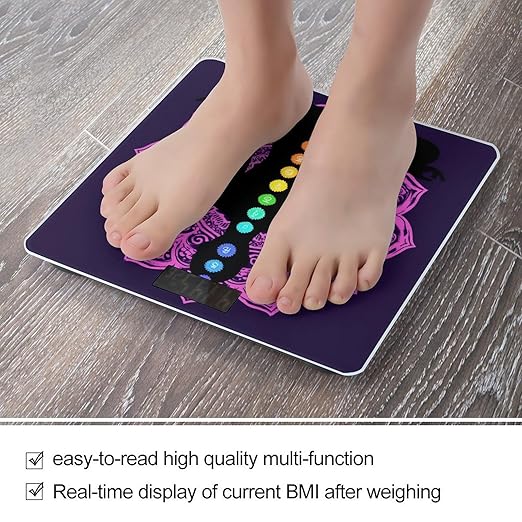 Men's Smart Scale for Body Weight Digital Bathroom Weighing Scale Automatic Switch Energy Saving Scale Seven Chakra Yoga Meditation Lotus Purple Mandala
