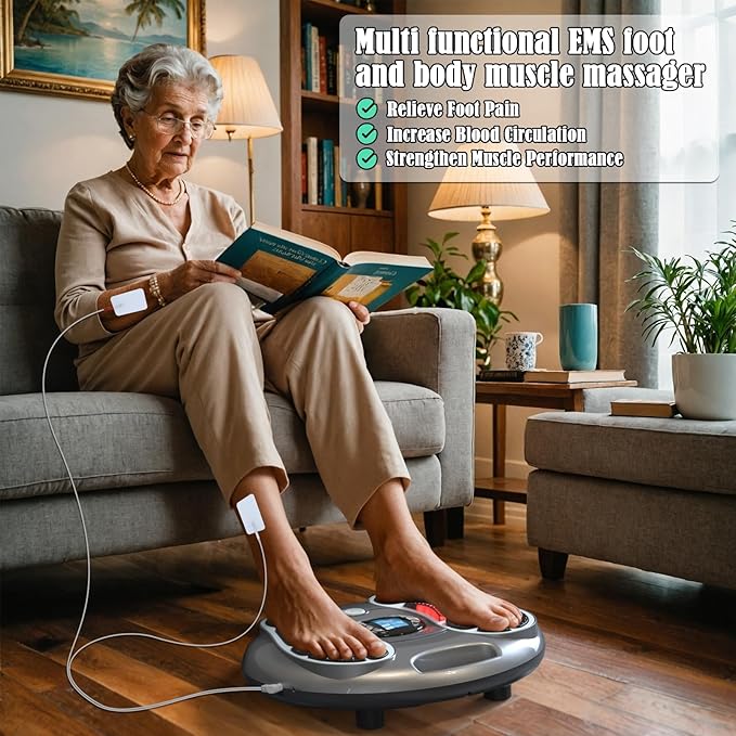 Foot Massager for Neuropathy TENS &amp EMS Foot Circulation Stimulator for Pain Relief Relieve Swelling Cramps RLS &amp Plantar with Remote Control